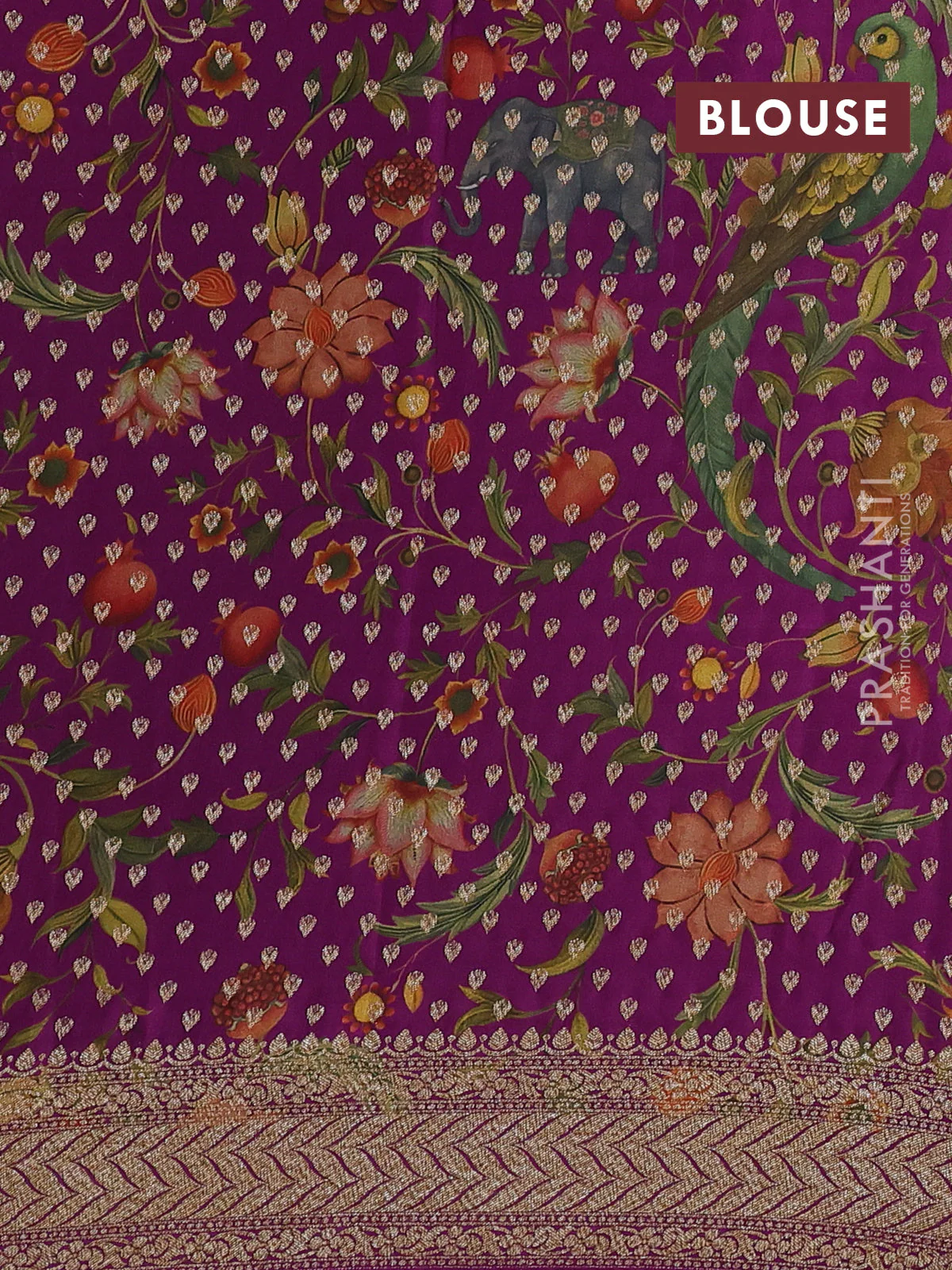 Banarasi crepe saree mehendi green and magenta pink with allover thread & zari geometric weaves and woven border - Image 4