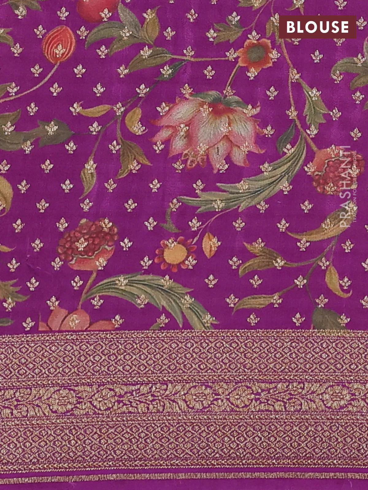 Banarasi crepe saree mehendi green and purple with allover thread & zari zig zag weaves and woven border - Image 4