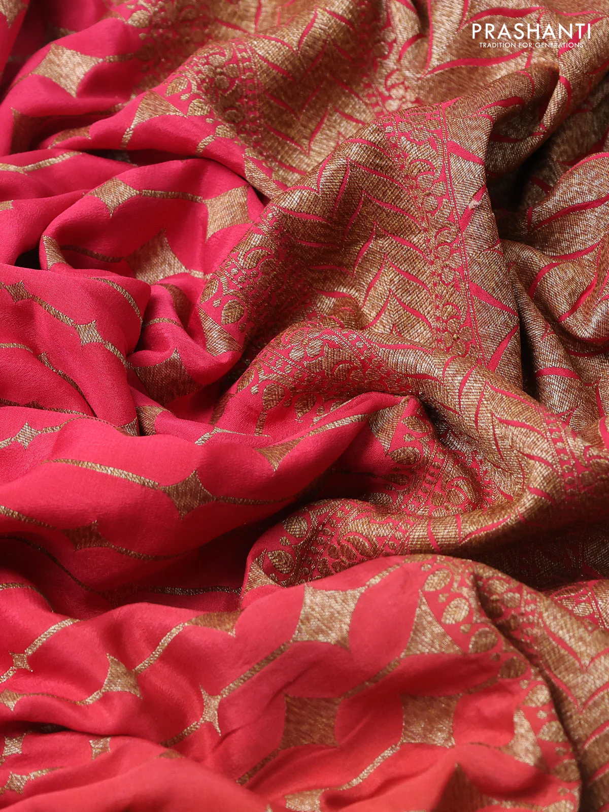 Banarasi crepe saree multi colour and pink with allover thread & zari geometric weaves and woven border - Image 3