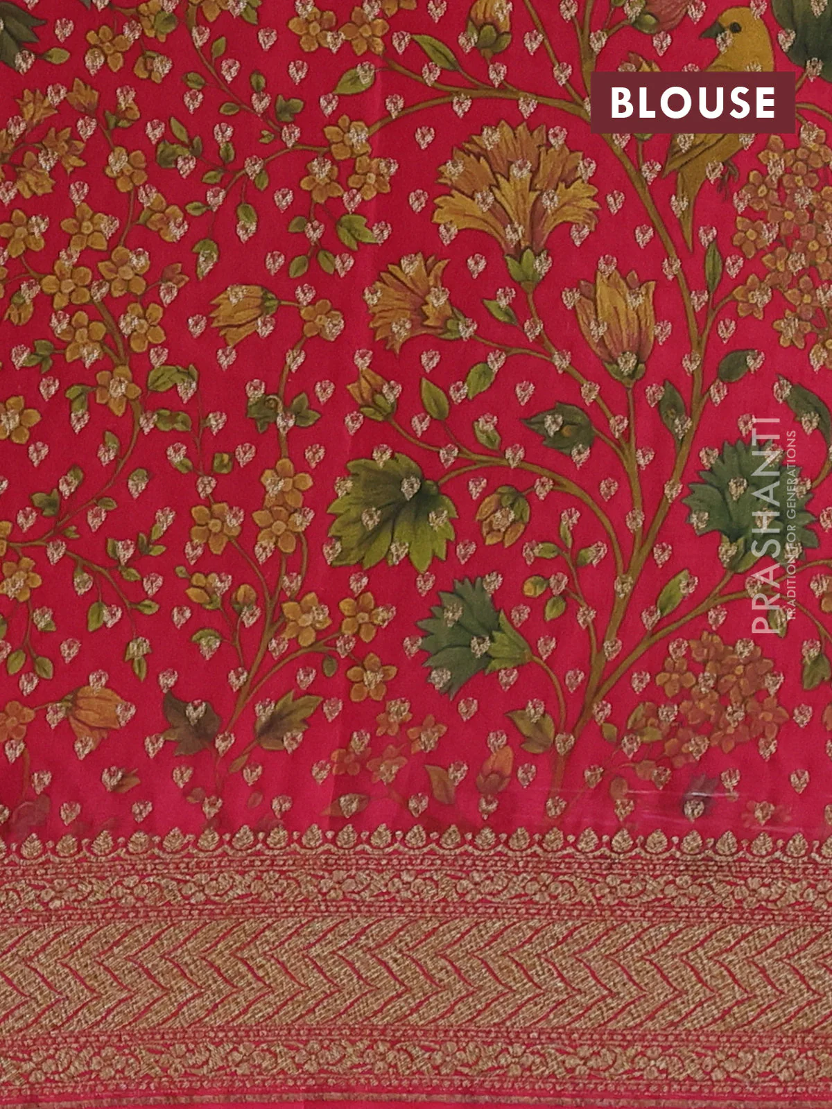 Banarasi crepe saree multi colour and pink with allover thread & zari geometric weaves and woven border - Image 4