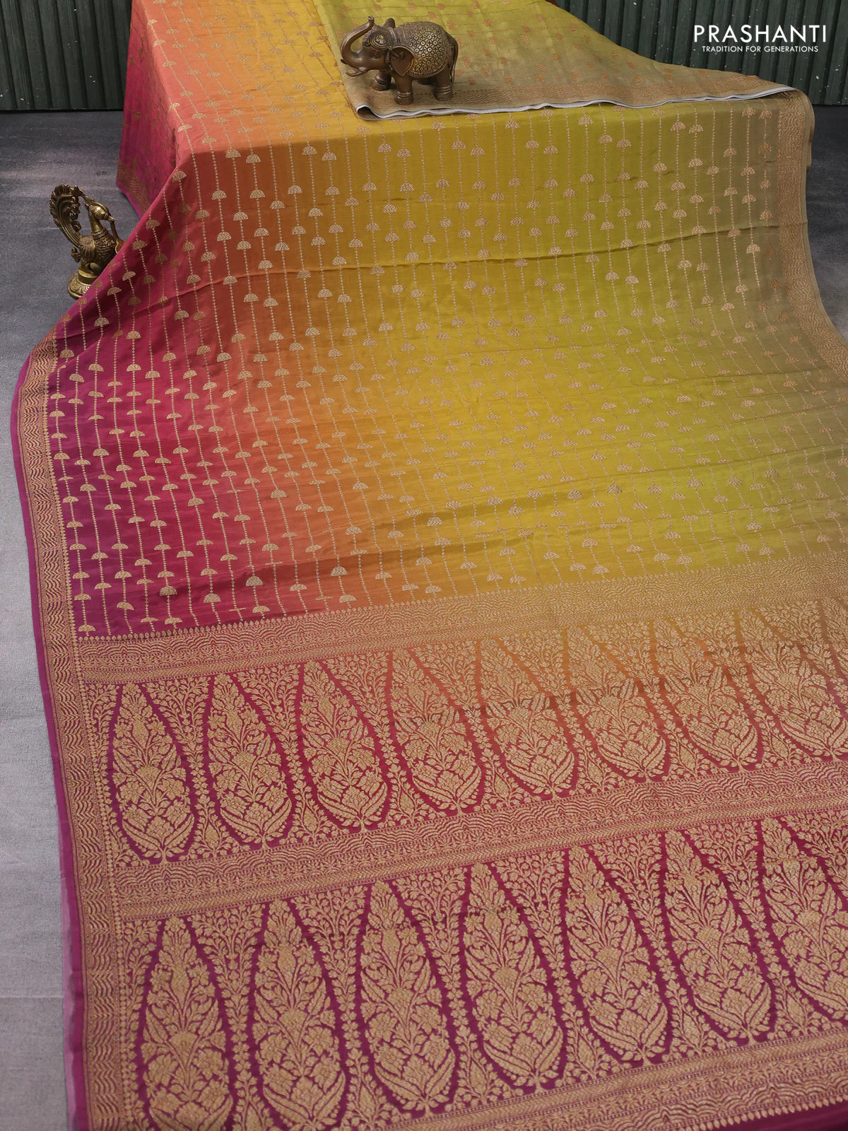 Banarasi crepe saree multi colour and wine shade with allover thread & zari geometric weaves and woven border - Image 2