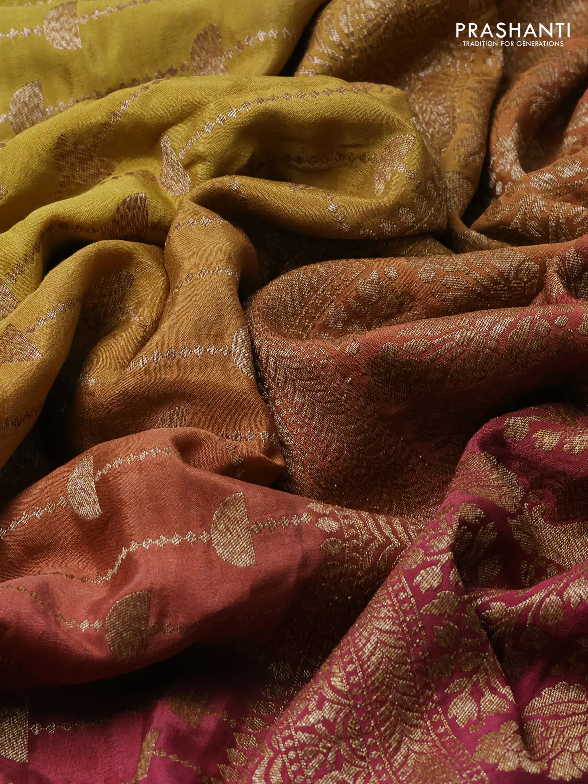 Banarasi crepe saree multi colour and wine shade with allover thread & zari geometric weaves and woven border - Image 3
