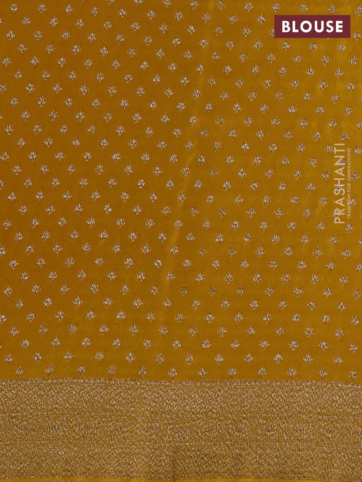 Banarasi crepe saree mustard yellow with allover geometric weaves and woven border - Image 3