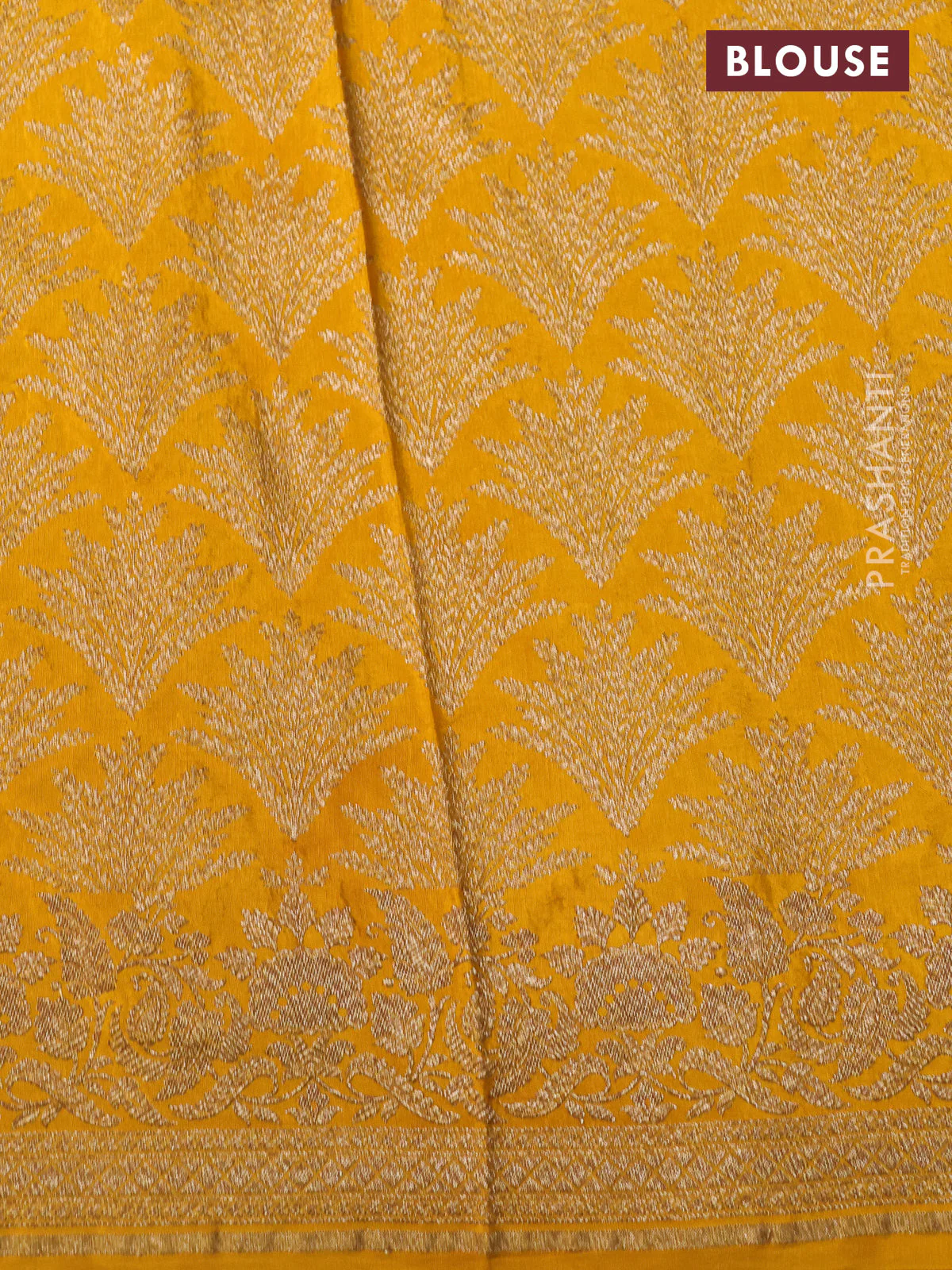Banarasi crepe saree mustard yellow with allover thread & zari woven buttas and woven border - Image 3