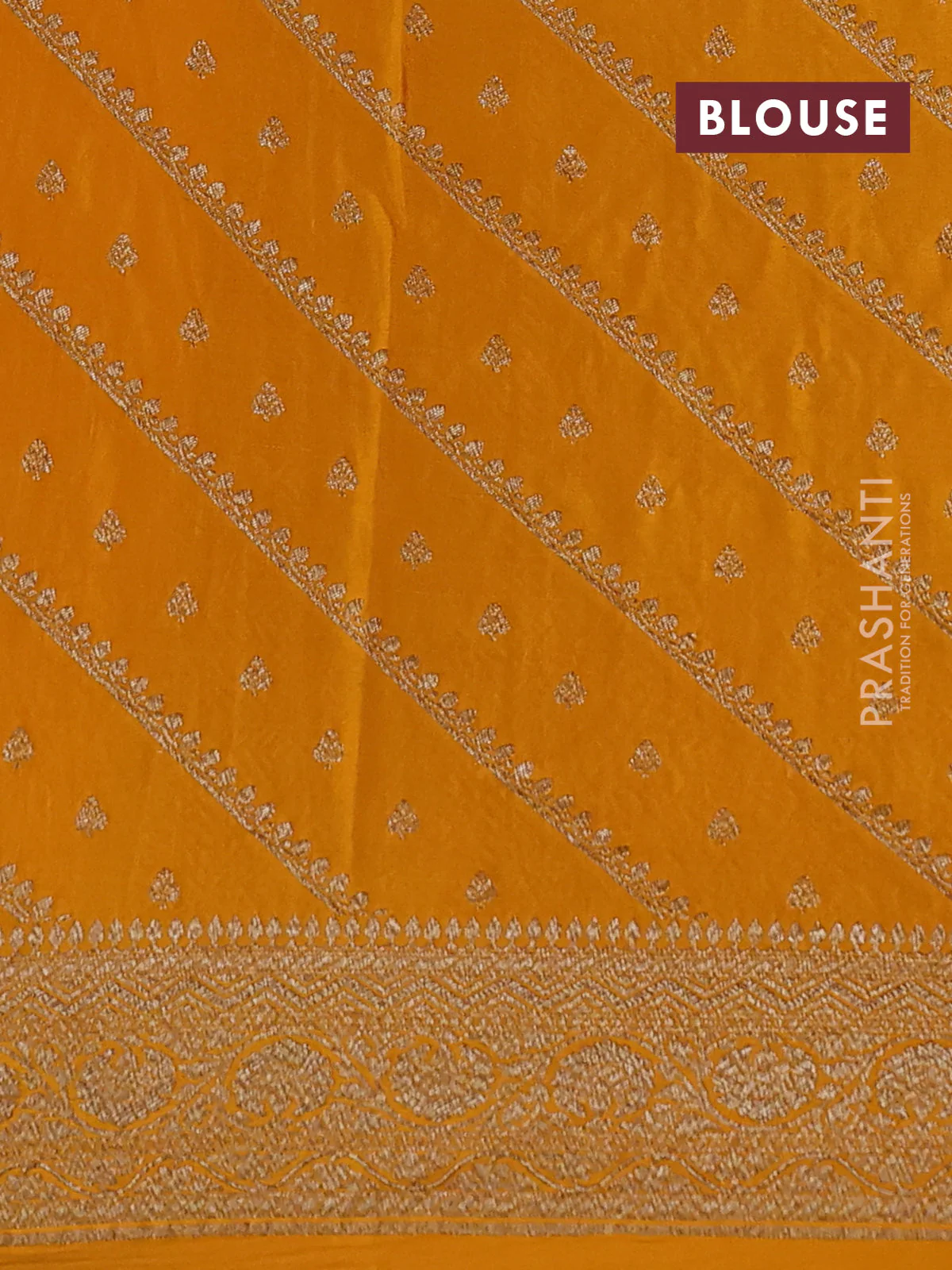Banarasi crepe saree mustard yellow with half & half style and woven border - Image 4