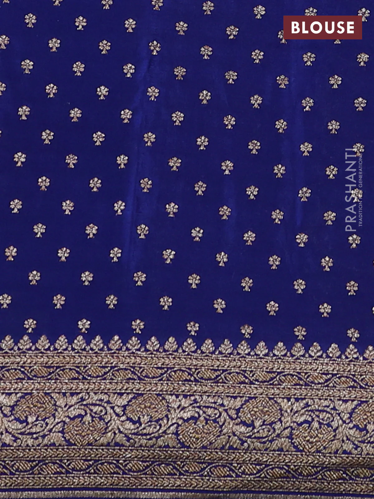 Banarasi crepe saree orange and dark blue with allover thread & zari weaves and woven border - Image 4