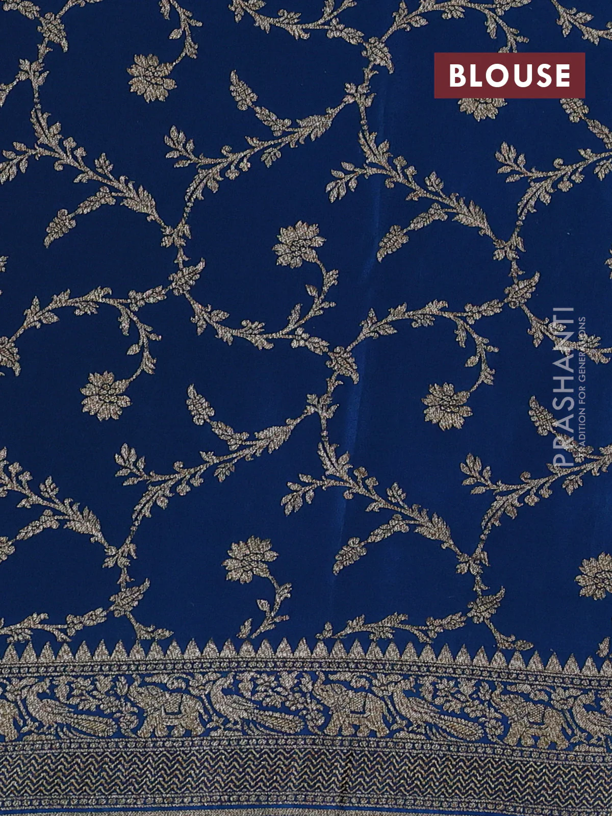 Banarasi crepe saree orange and peacock blue with thread & zari woven buttas and woven border - Image 4