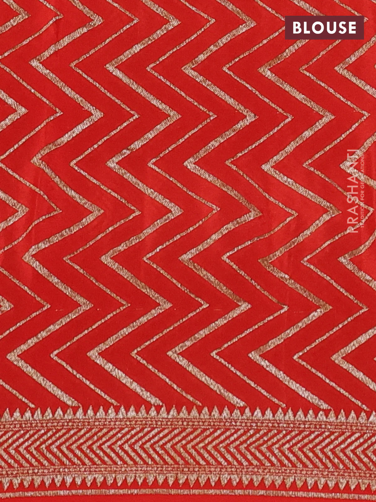 Banarasi crepe saree orange with allover geometric weaves and woven border - Image 3