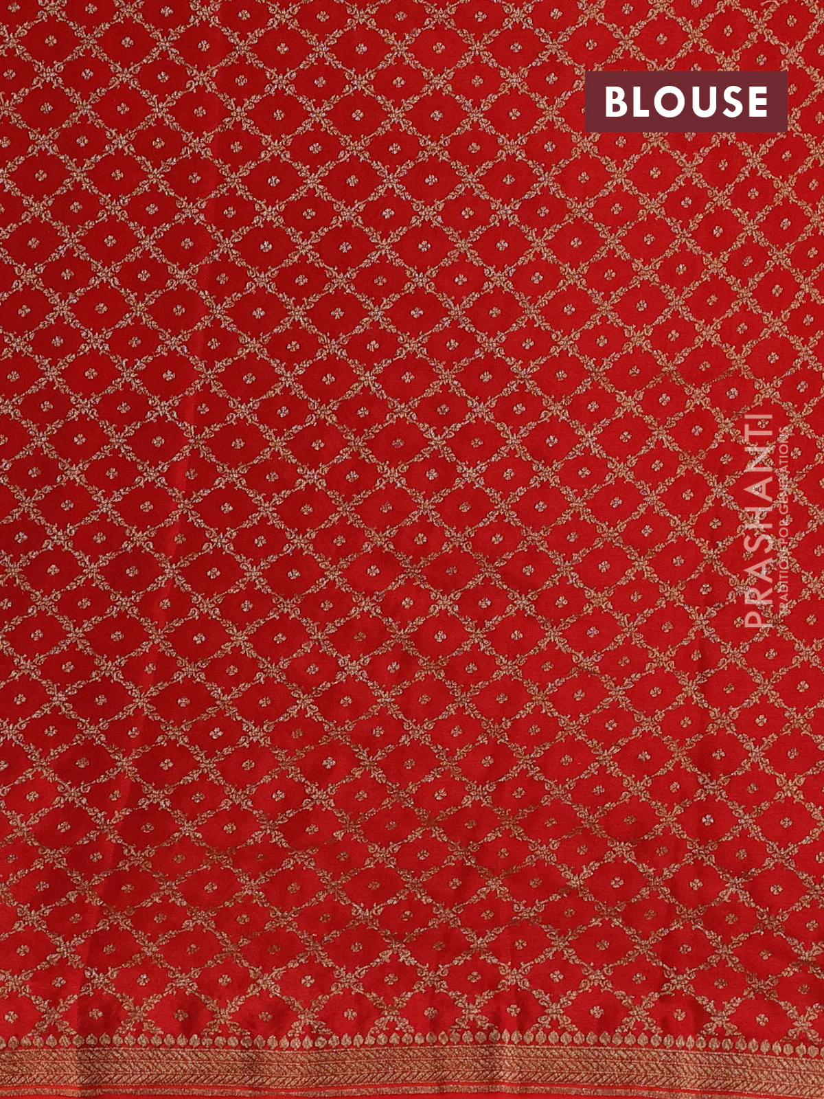 Banarasi crepe saree orange with allover thread & zari geometric weaves and woven border - Image 4