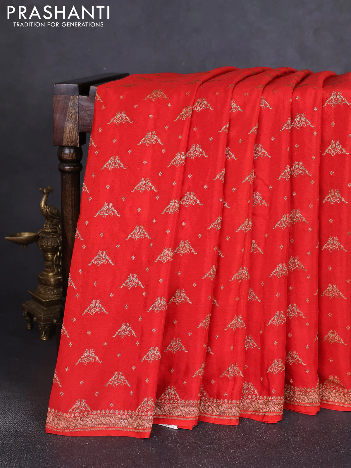 Banarasi crepe saree orange with allover thread & zari woven buttas and woven border