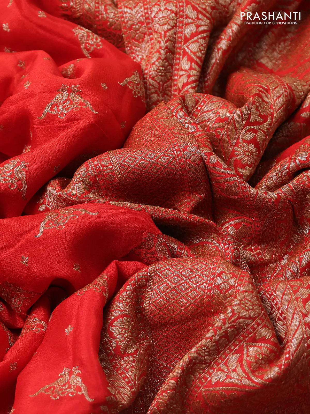 Banarasi crepe saree orange with allover thread & zari woven buttas and woven border - Image 3