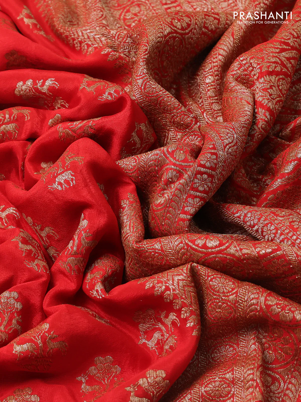 Banarasi crepe saree orange with allover thread & zari woven buttas and woven border - Image 3