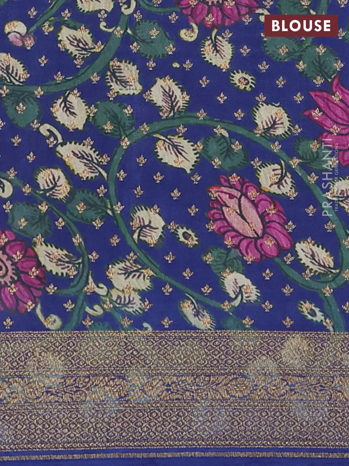 Banarasi crepe saree pastel blue and blue shade with allover thread & zari geometric weaves and woven border - Image 4