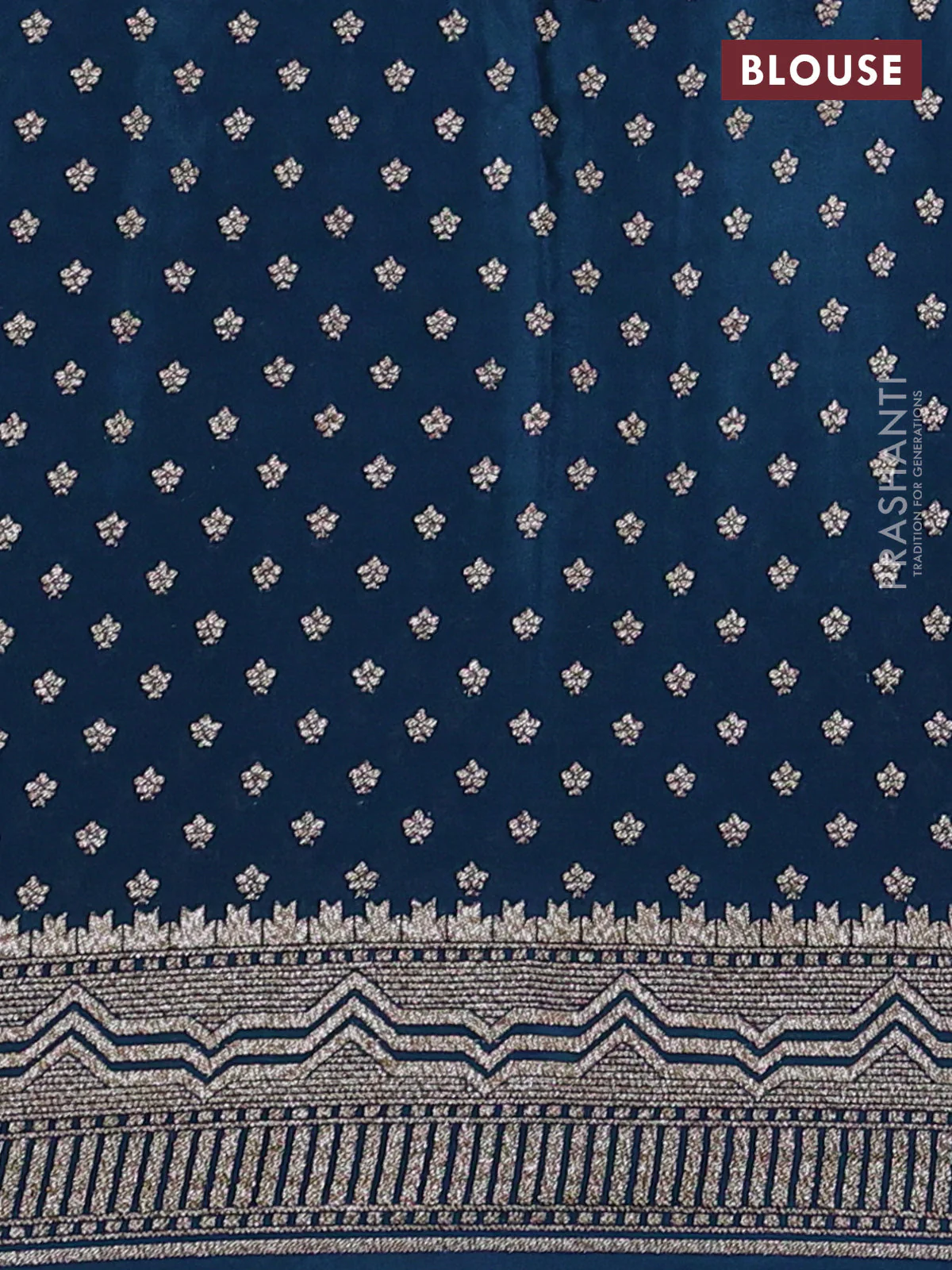 Banarasi crepe saree peacock blue with allover geometric weaves and woven border - Image 3