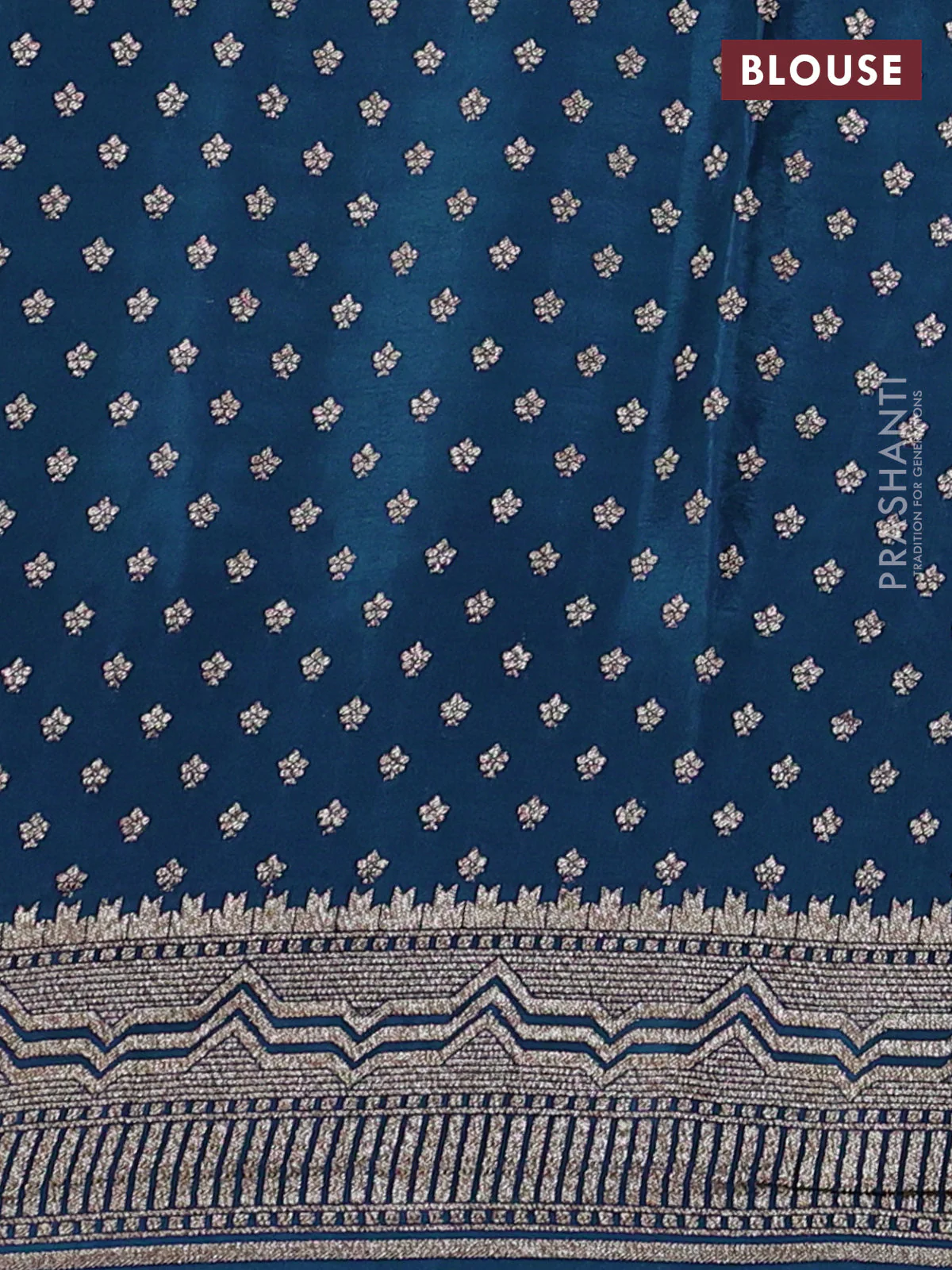 Banarasi crepe saree peacock blue with allover geometric weaves and woven border - Image 3