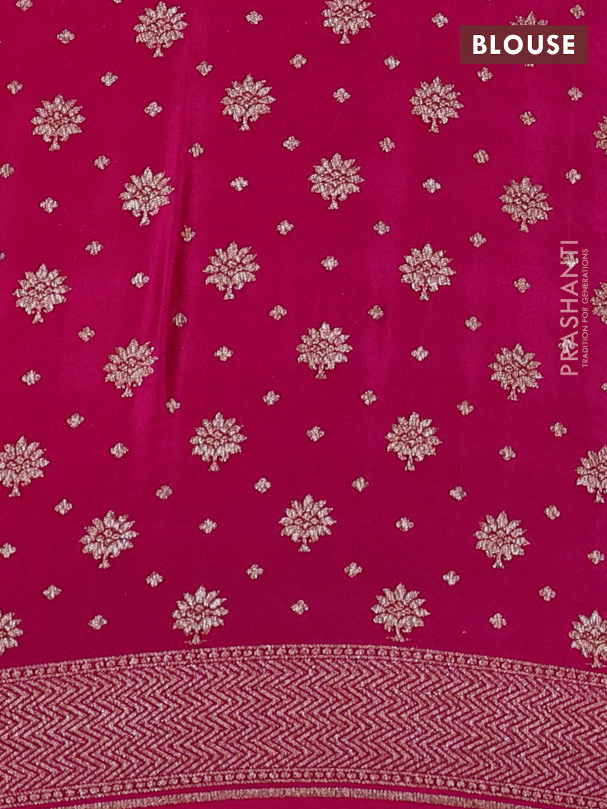 Banarasi crepe saree peacock green and pink with allover butta weaves and woven border - Image 3