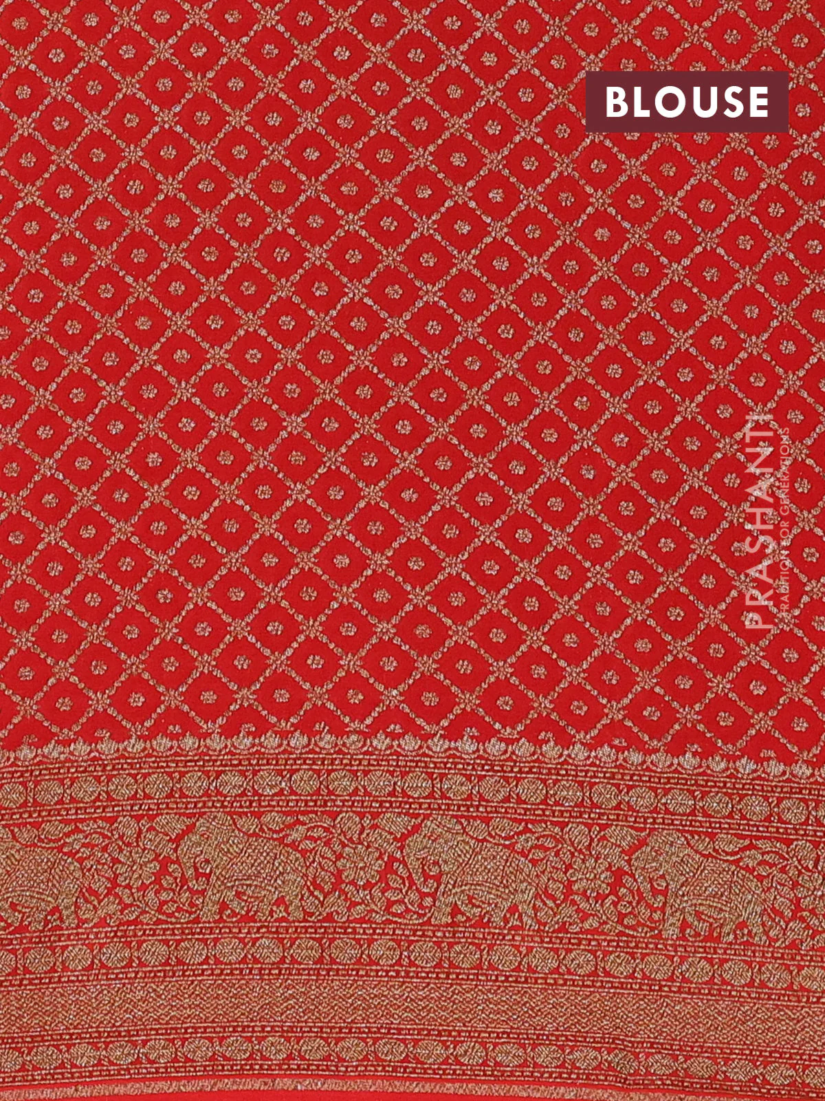 Banarasi crepe saree pink and orange with allover thread & zari woven buttas and woven border - Image 4
