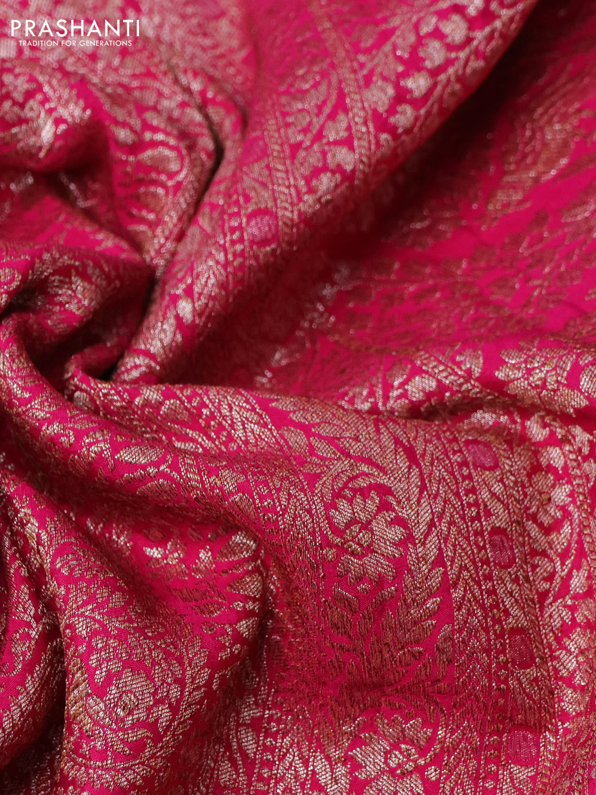 Banarasi crepe saree pink with allover thread & zari weaves and woven border - Image 2