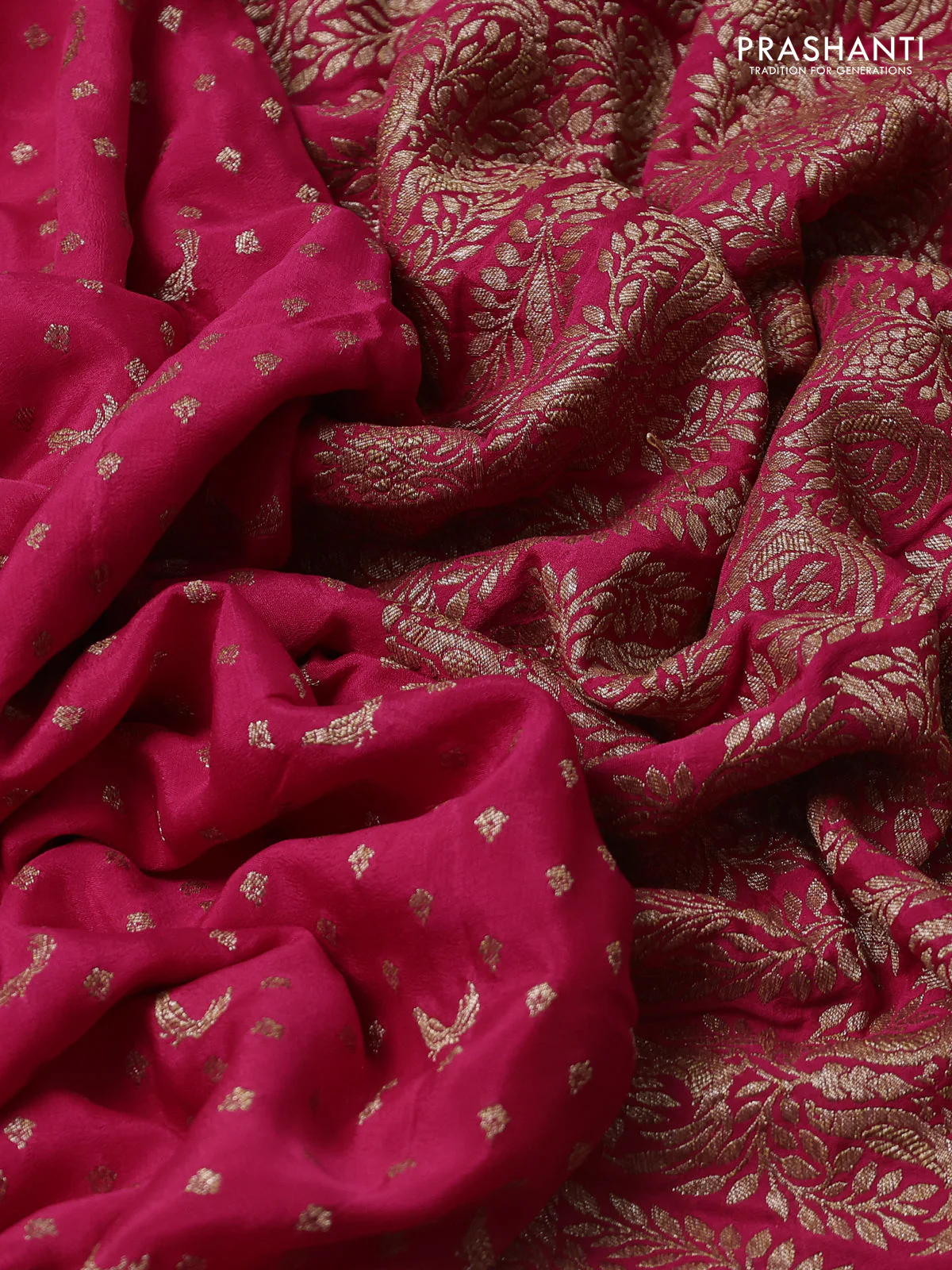 Banarasi crepe saree pink with allover thread & zari woven buttas and woven buttas - Image 3