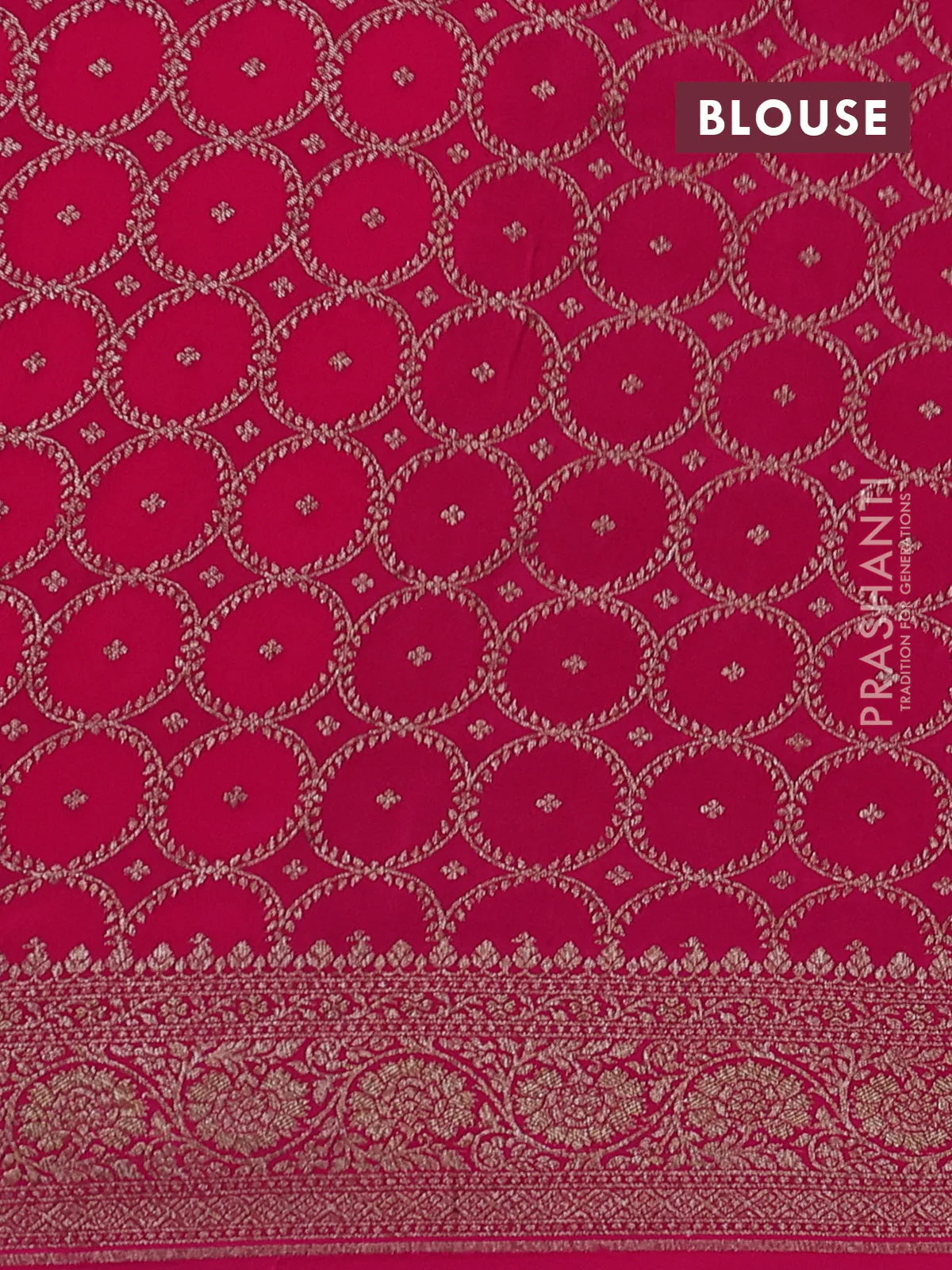 Banarasi crepe saree pink with half & half style and woven border - Image 4