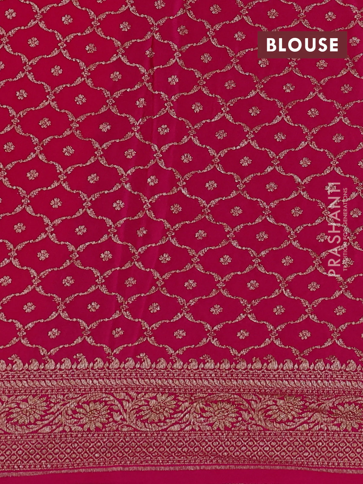 Banarasi crepe saree pink with half & half style and woven border - Image 4