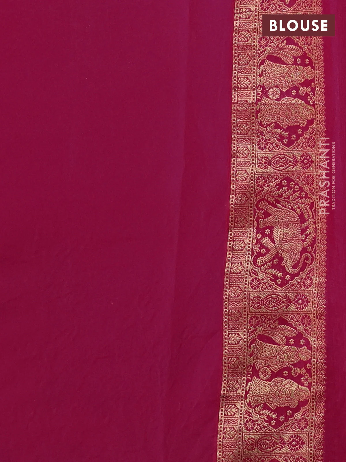 Banarasi crepe saree pink with prints & embroidery work and zari woven border - Image 3
