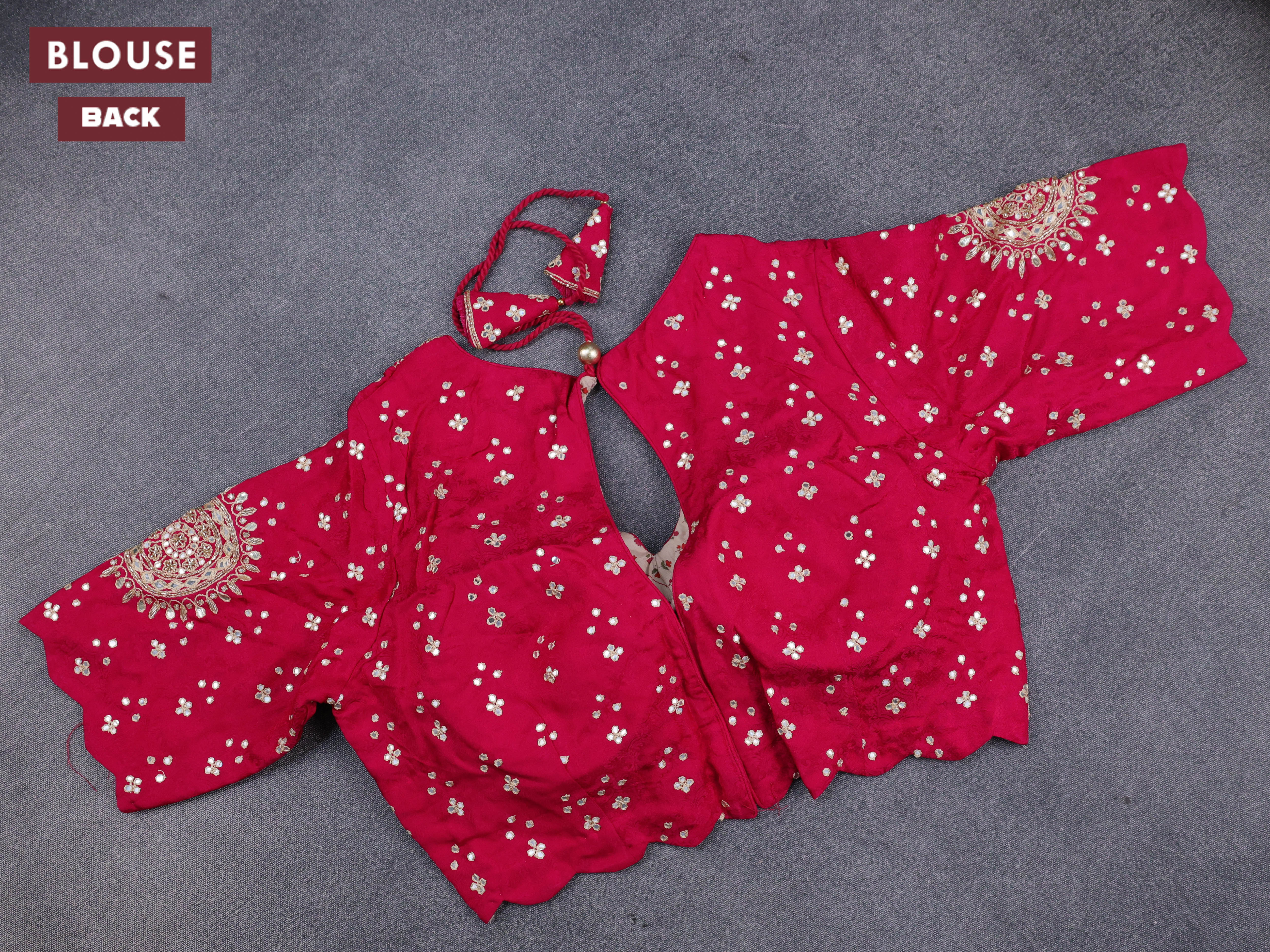 Banarasi crepe saree pink with stripes pattern and mirror work & banarasi style border - Image 7