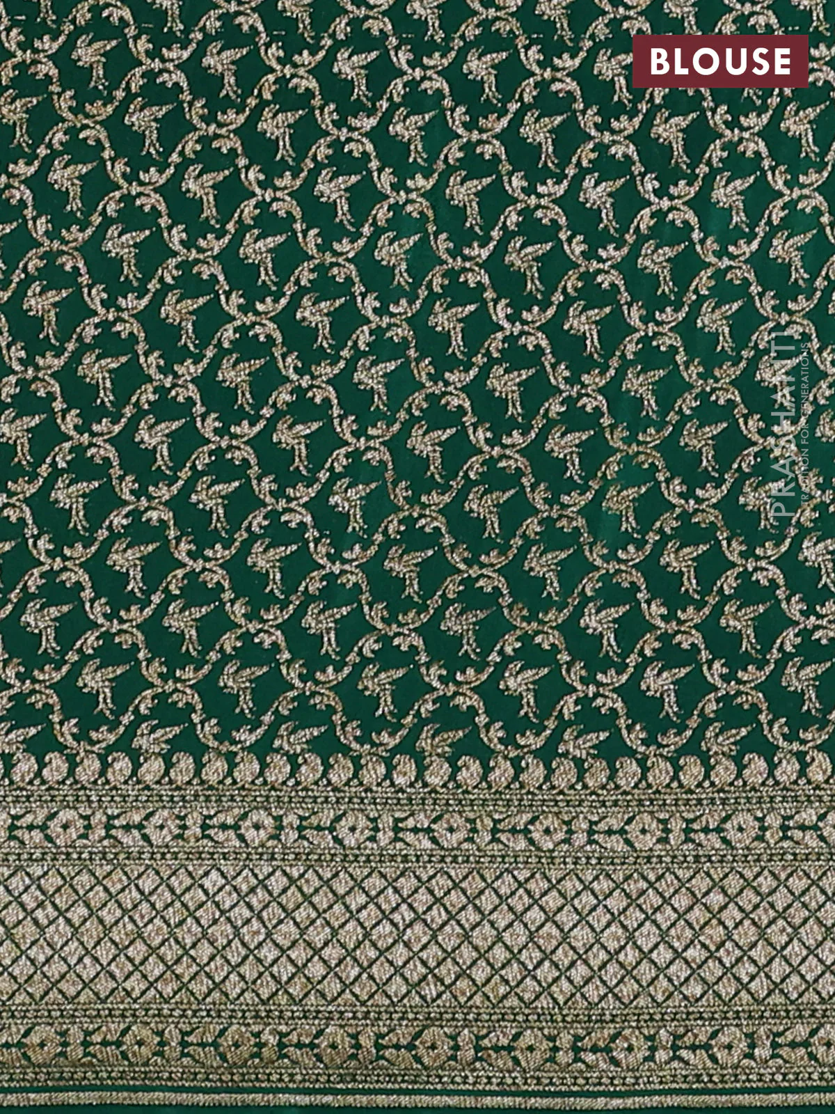 Banarasi crepe saree red and green with thread & zari woven buttas and long woven border - Image 4