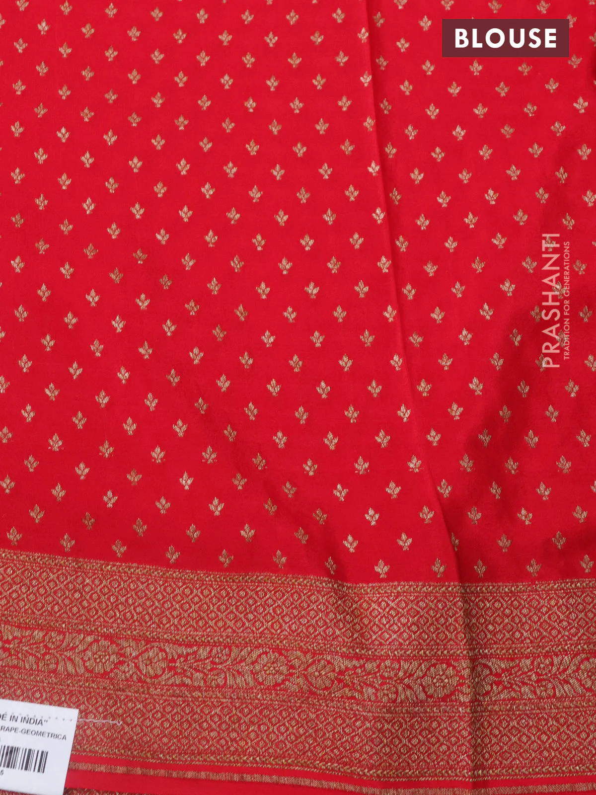 Banarasi crepe saree red and pink with allover geometric zari weaves and woven border - Image 3