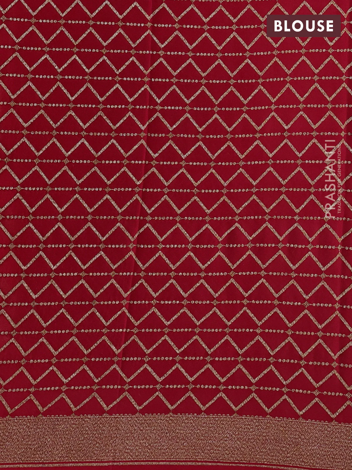 Banarasi crepe saree red with allover geometric weaves and woven border - Image 3