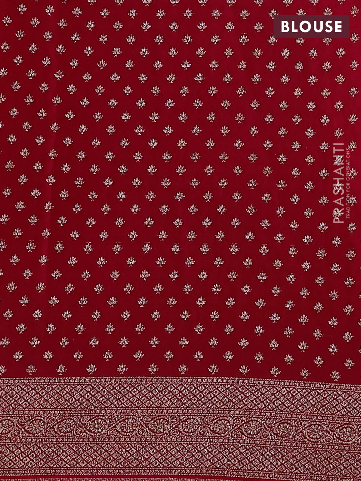 Banarasi crepe saree red with allover geometric weaves and woven border - Image 3