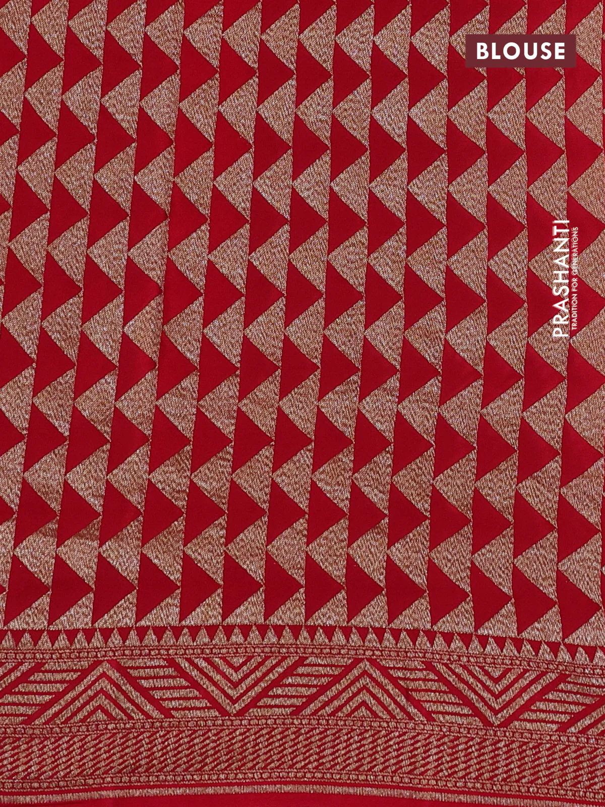 Banarasi crepe saree red with allover thread & zari geometric weaves and woven border - Image 3