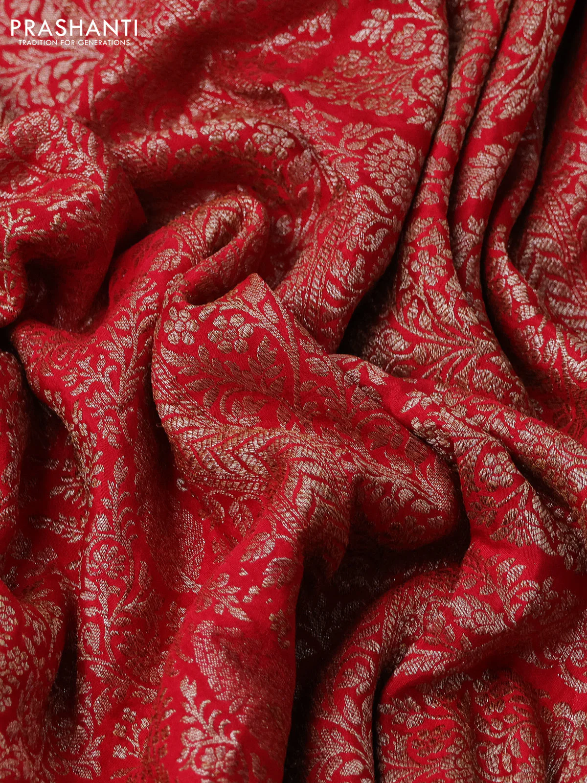 Banarasi crepe saree red with allover thread & zari weaves and woven border - Image 2