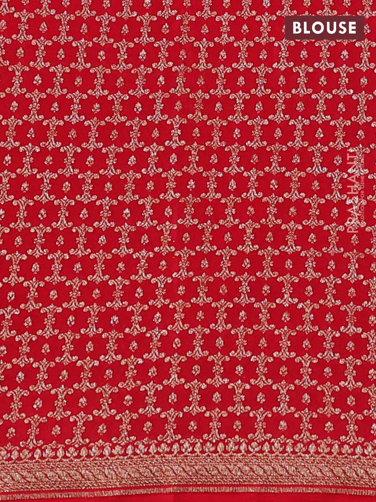 Banarasi crepe saree red with allover thread & zari woven buttas and woven border - Image 4