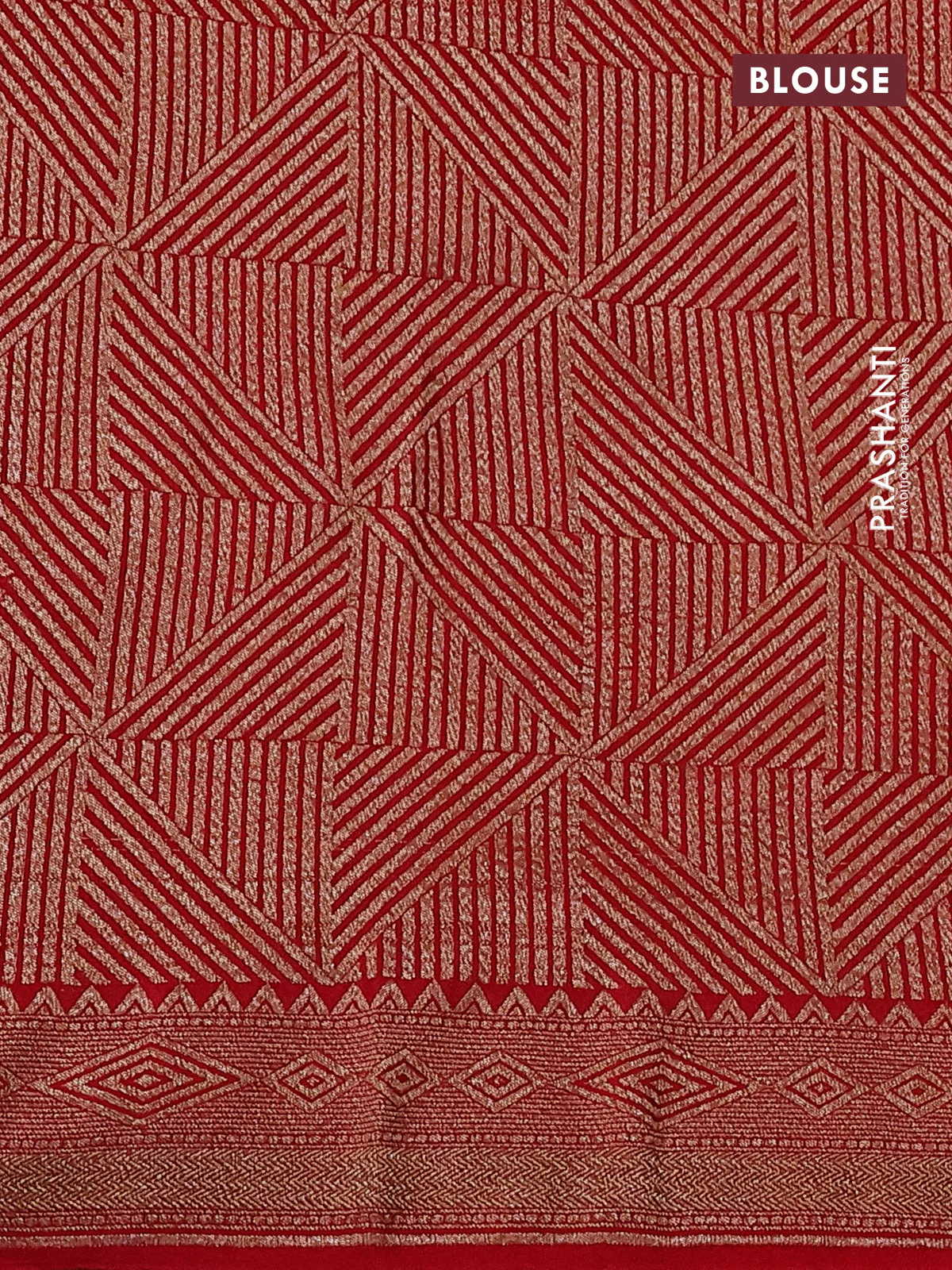 Banarasi crepe saree reddish pink with allover thread & zari geometric weaves and woven border - Image 3