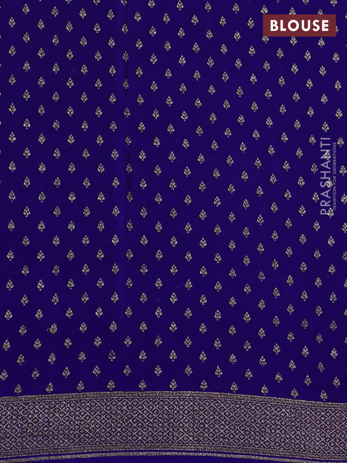 Banarasi crepe saree royal blue with allover geometric weaves and woven border - Image 3