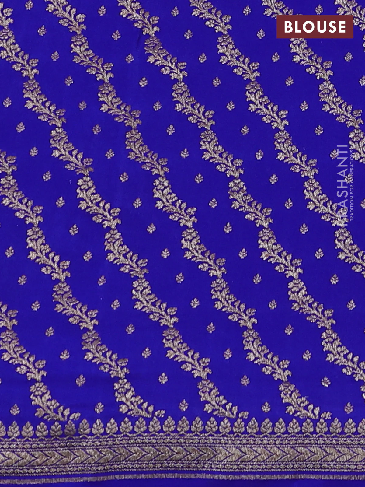 Banarasi crepe saree royal blue with allover thread & zari woven buttas and woven border - Image 4