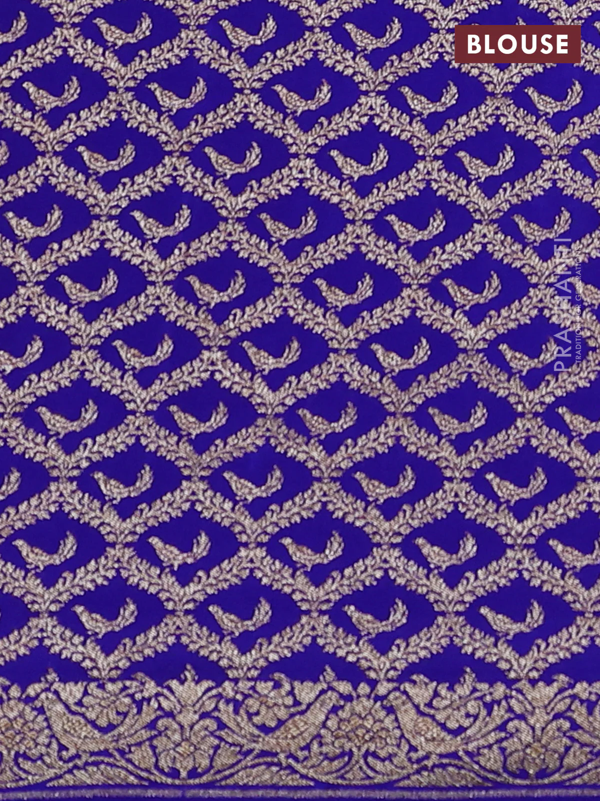Banarasi crepe saree royal blue with allover thread & zari woven buttas and woven buttas - Image 4