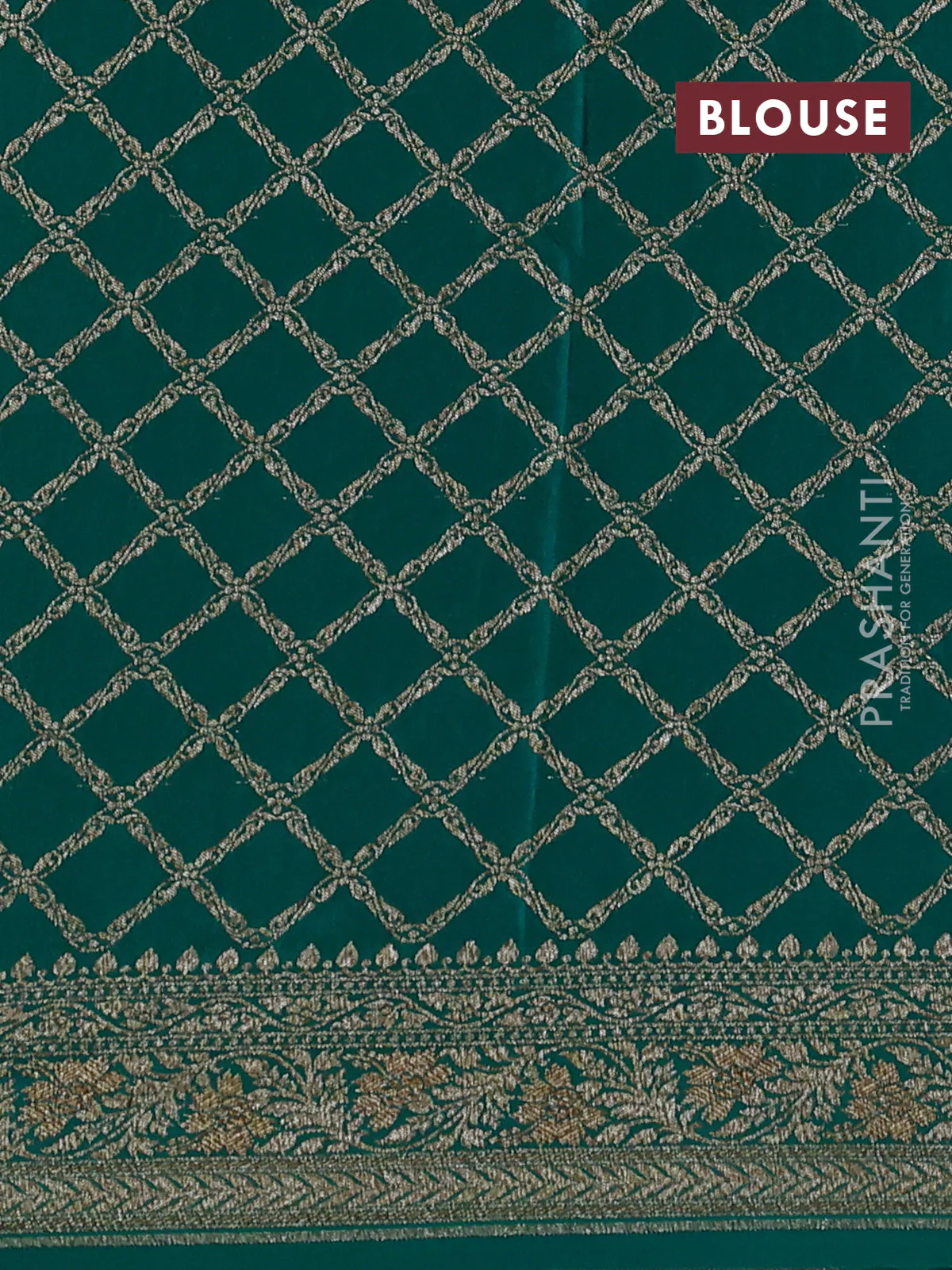 Banarasi crepe saree teal green with half & half style and woven border - Image 4