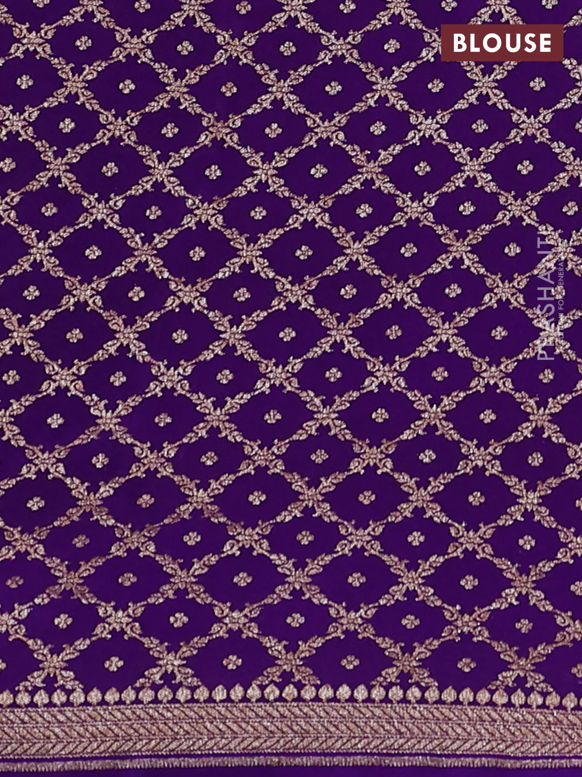 Banarasi crepe saree violet with allover thread & zari geometric weaves and woven border - Image 4