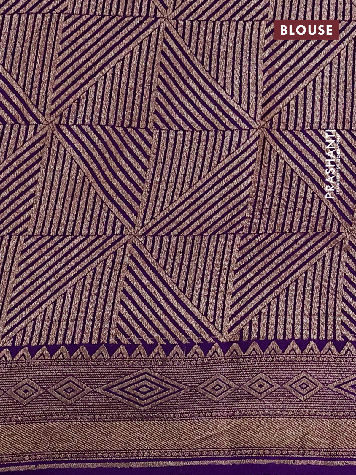 Banarasi crepe saree violet with allover thread & zari geometric weaves and woven border - Image 3