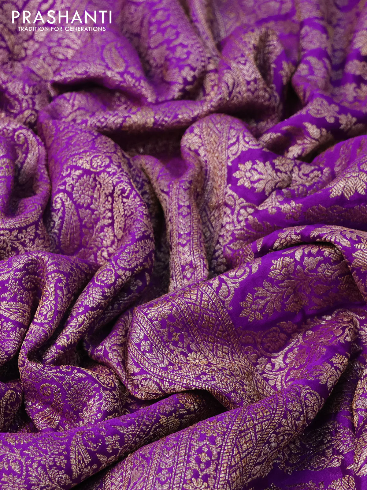 Banarasi crepe saree violet with allover thread & zari weaves and woven border - Image 2