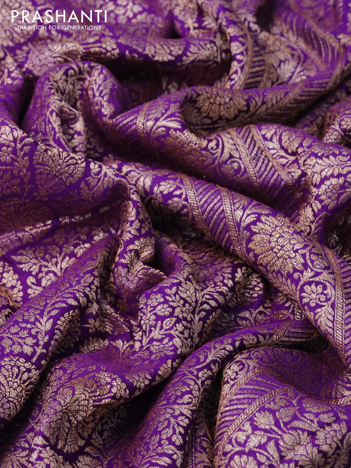 Banarasi crepe saree violet with allover thread & zari weaves and woven border - Image 2