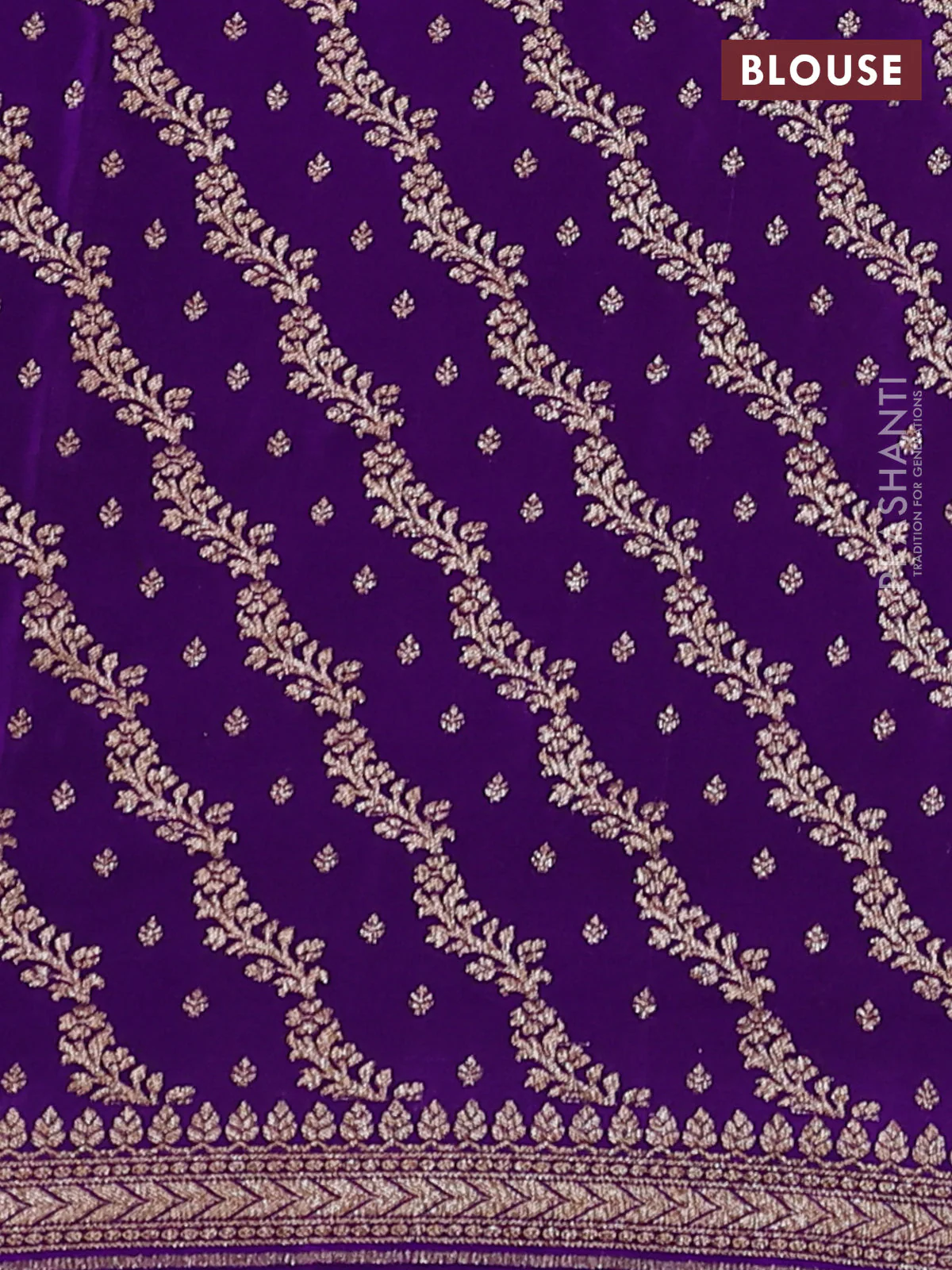 Banarasi crepe saree violet with allover thread & zari woven buttas and woven border - Image 4