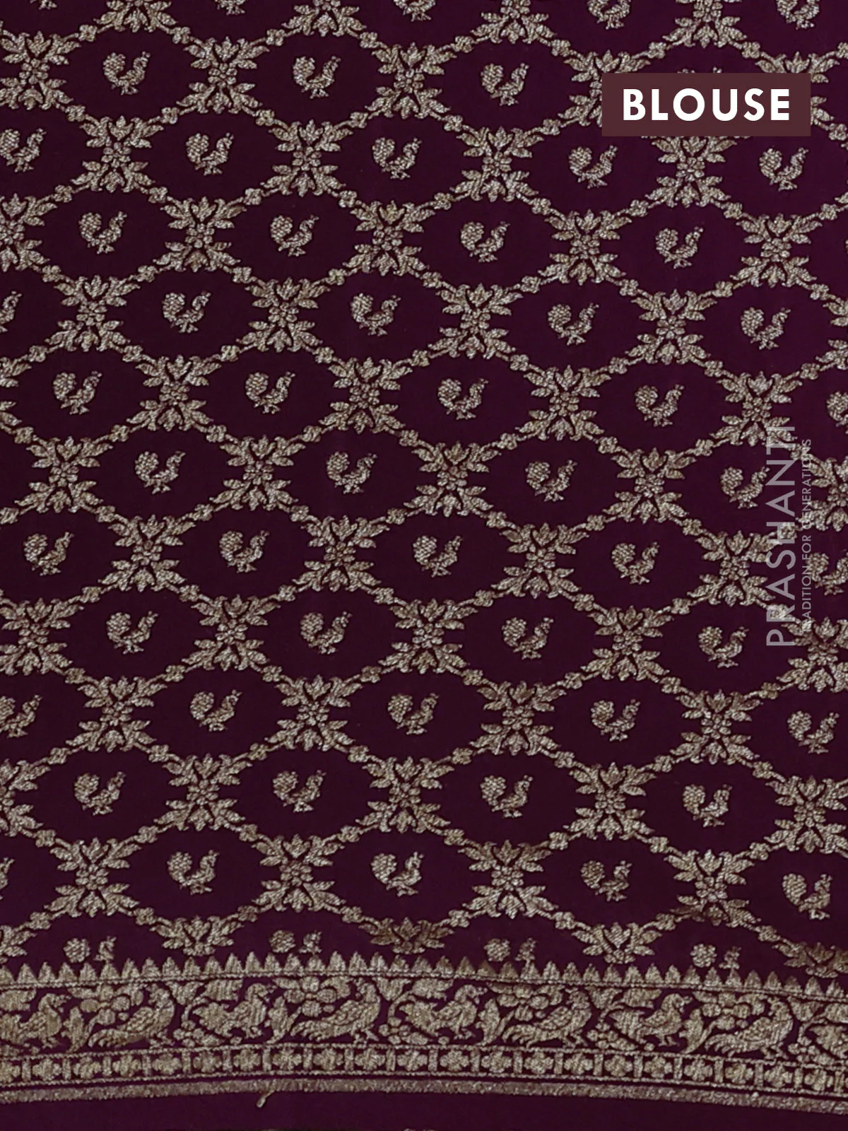 Banarasi crepe saree wine shade with allover thread & zari woven buttas and woven border - Image 4