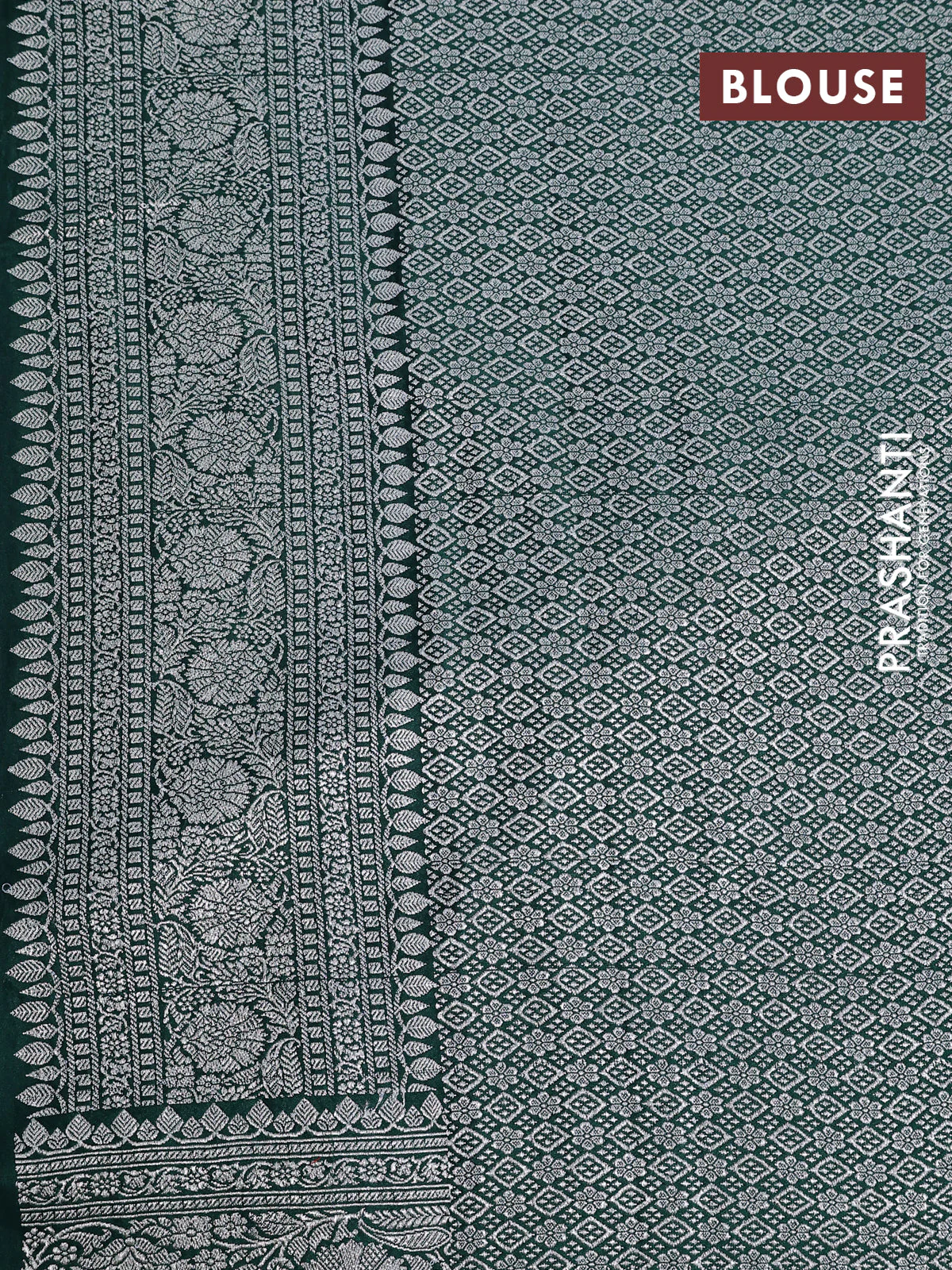 Banarasi crush crepe saree dark green with plain body and zari woven border - Image 4
