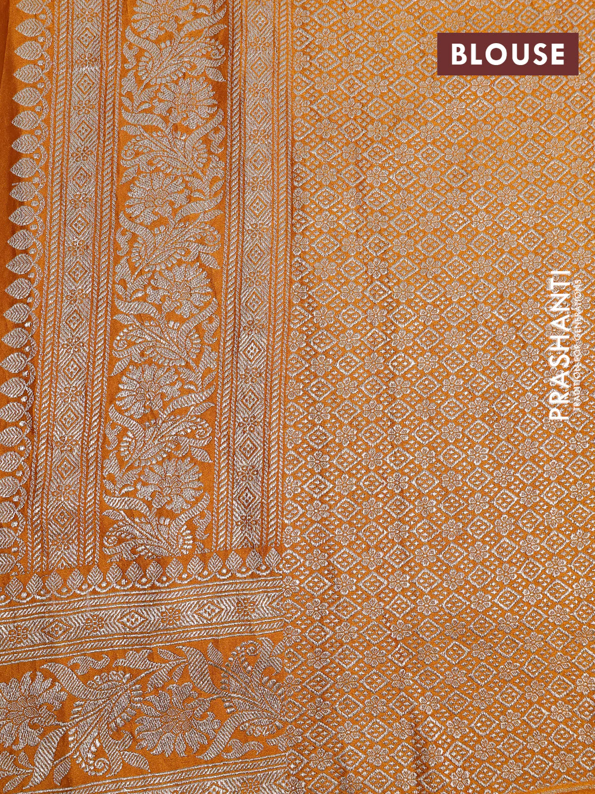 Banarasi crush crepe saree mango yellow with plain body and zari woven border - Image 4