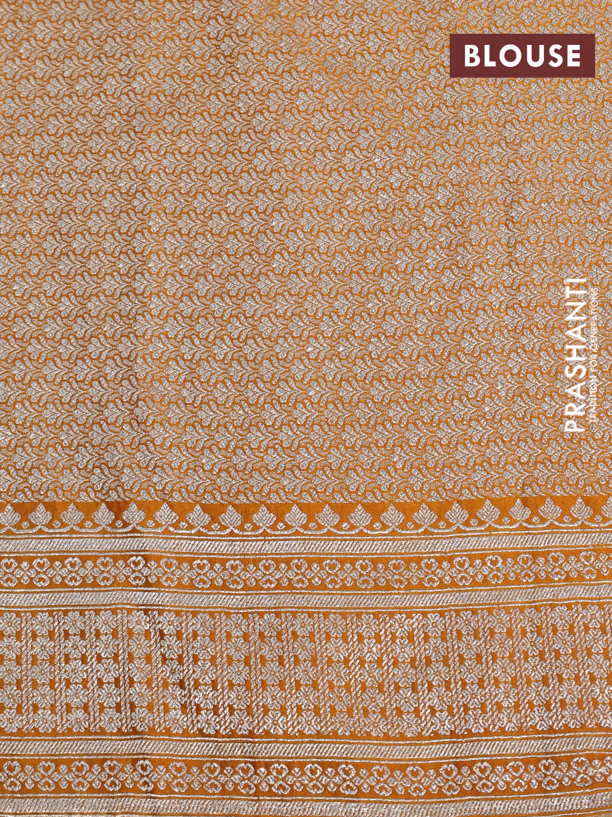 Banarasi crush crepe saree mustard yellow with plain body and zari woven border - Image 4