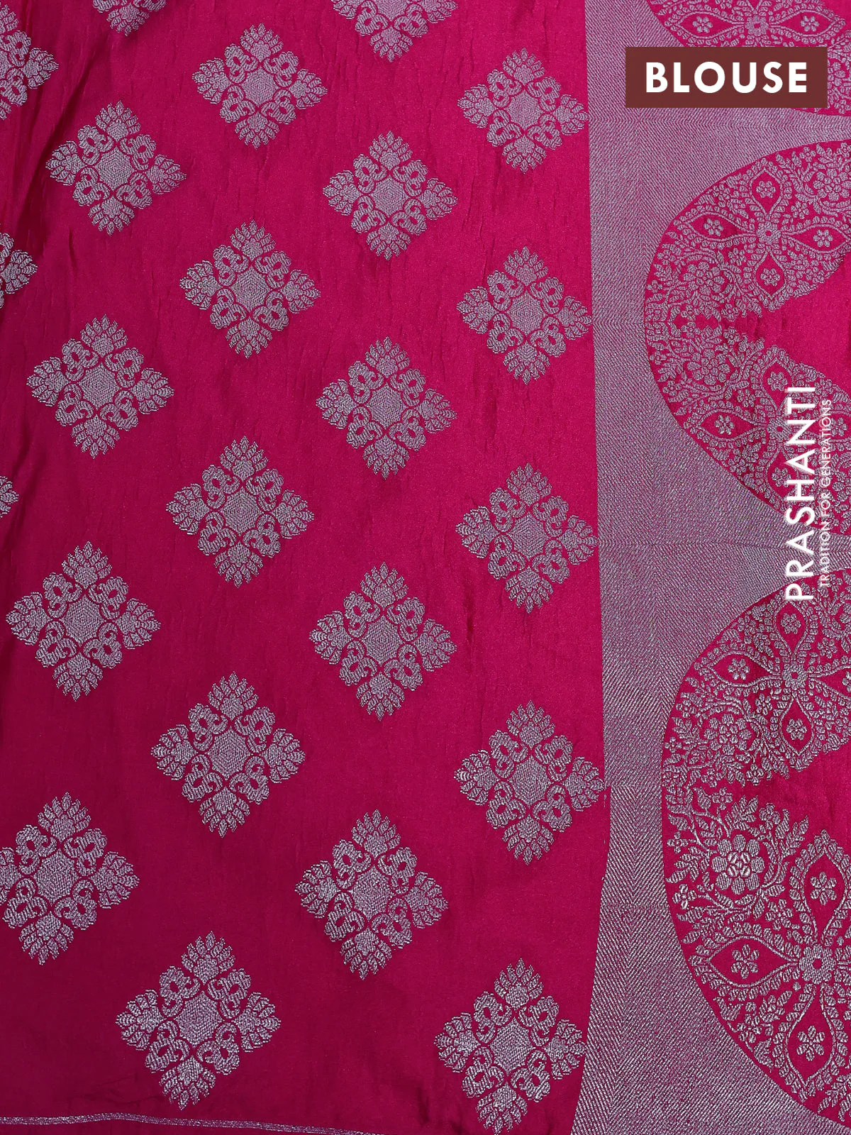 Banarasi crush crepe saree pink with plain body and zari woven border - Image 4