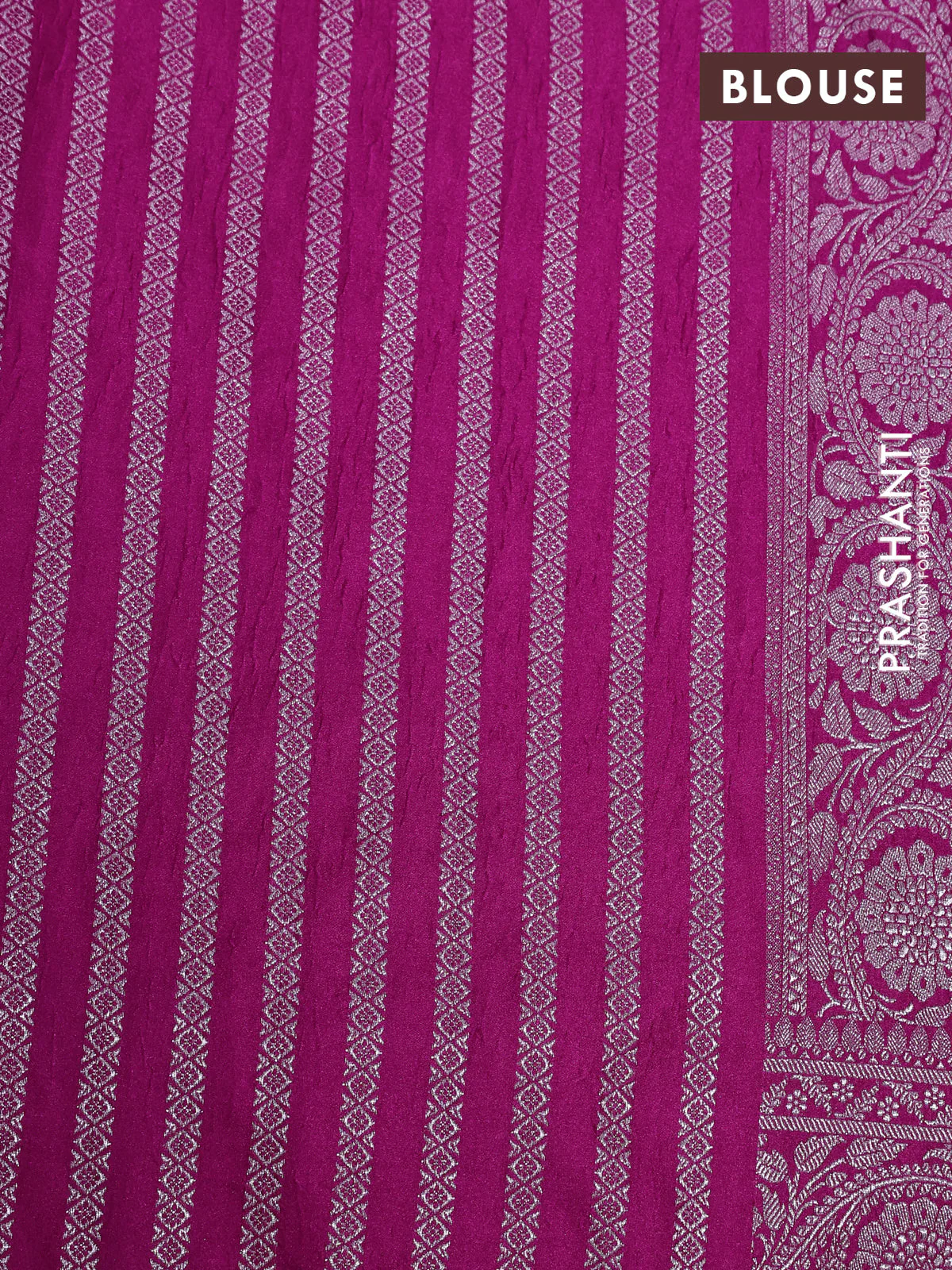 Banarasi crush crepe saree pink with plain body and zari woven border - Image 4